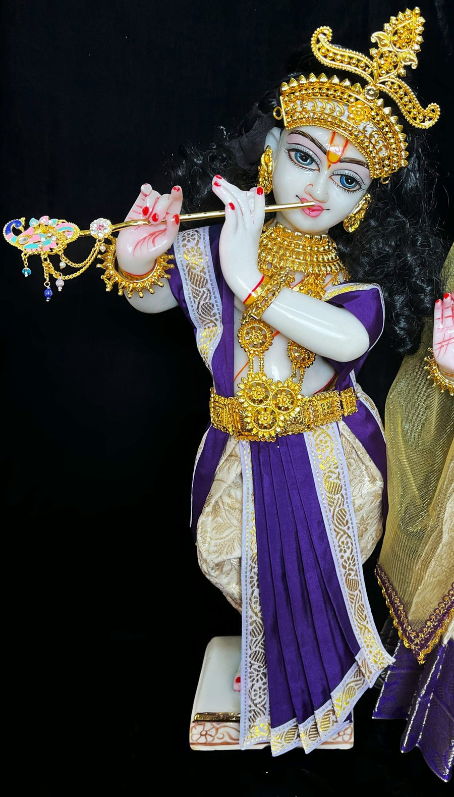 Deity dhoti and patka shalya / Uparna vastra made of Brocade Silk (Pure Silk) - White and Purple Dhoti with matching shalya