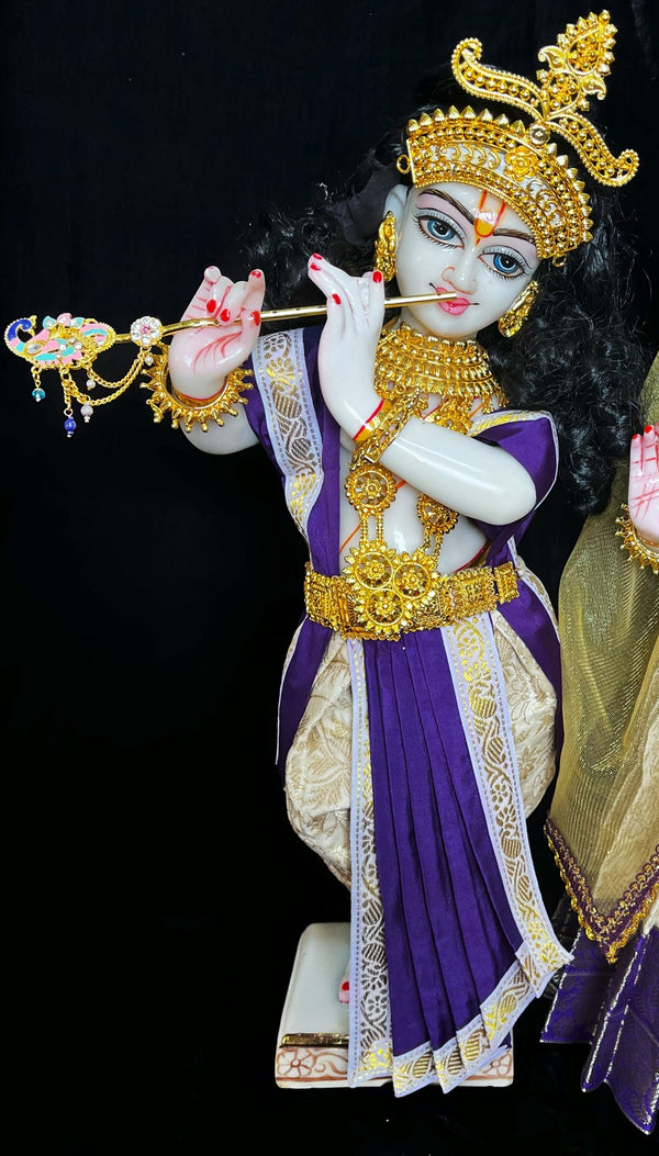 Deity dhoti and patka shalya / Uparna vastra made of Brocade Silk (Pure Silk) - White and Purple Dhoti with matching shalya