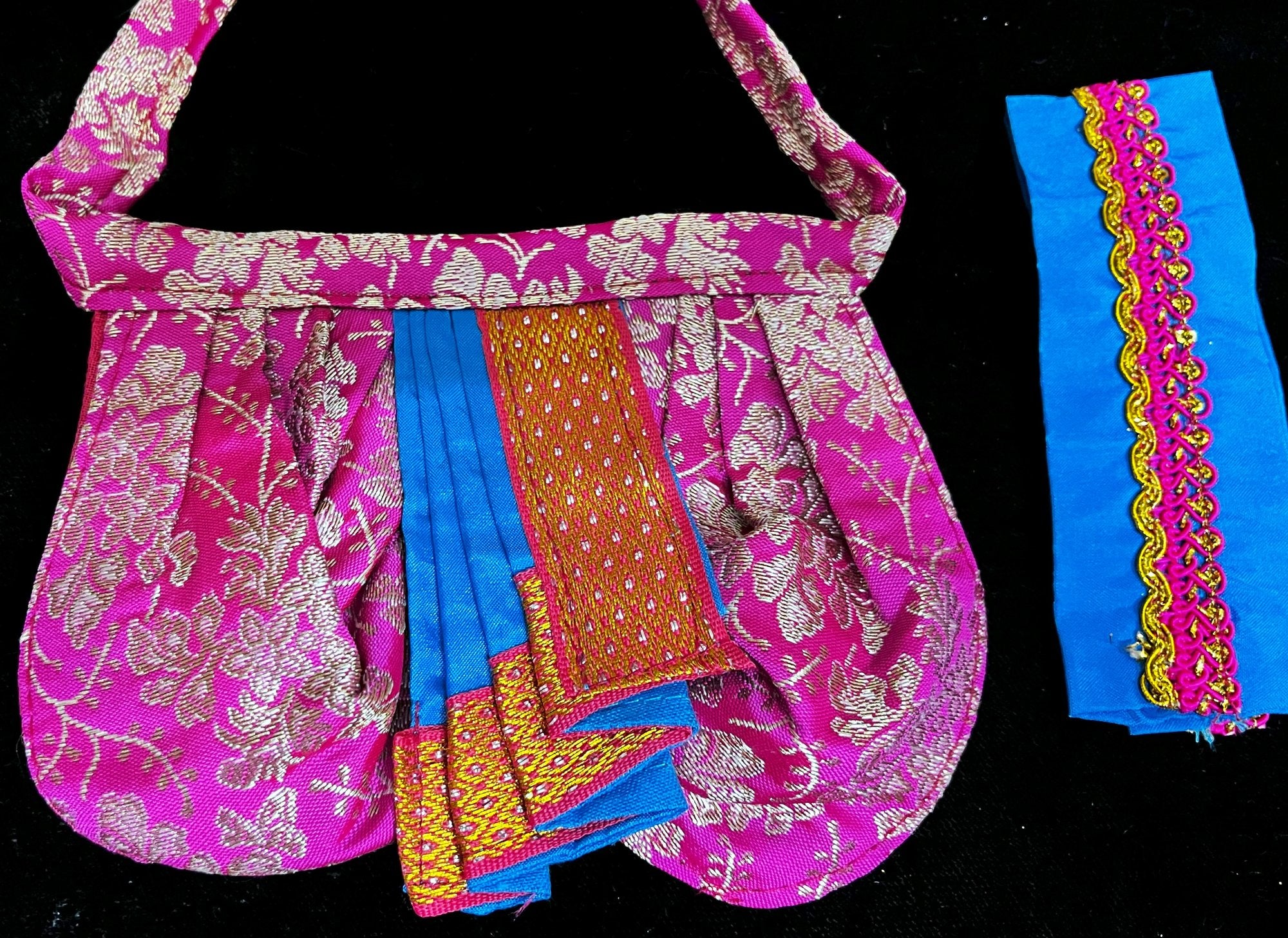 Deity dhoti and patka shalya / Uparna vastra made of Brocade Silk (Pure Silk) - Rani Pink and Blue Dhoti with matching shalya 4