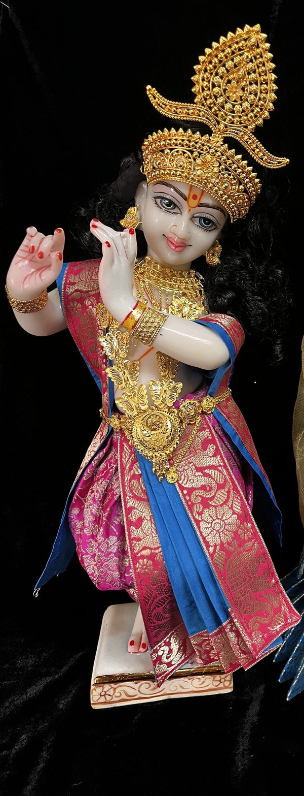 Deity dhoti and patka shalya / Uparna vastra made of Brocade Silk (Pure Silk) - Rani Pink and Blue Dhoti with matching shalya