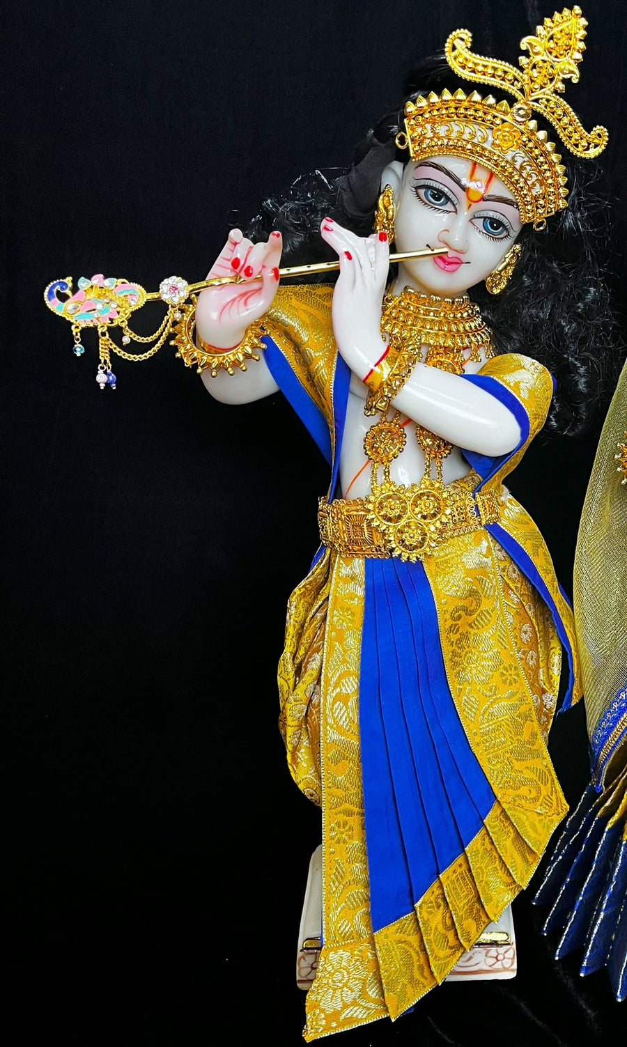 Deity dhoti and patka shalya / Uparna vastra made of Brocade Silk (Pure Silk) - Yellow and Blue Dhoti with matching shalya