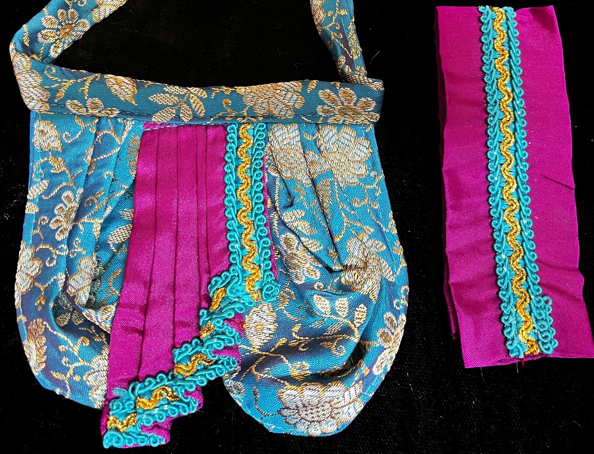 Deity dhoti and patka shalya / Uparna vastra made of Brocade Silk (Pure Silk) - Sky Blue and Purple Dhoti with matching shalya 3