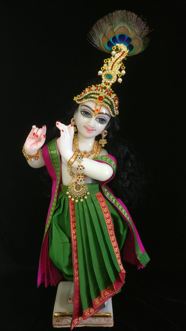 Deity dhoti and patka shalya / Uparna vastra made of Plain Silk Saree (Not Pure Silk) - Green dhoti with Pink border and Pink shalya