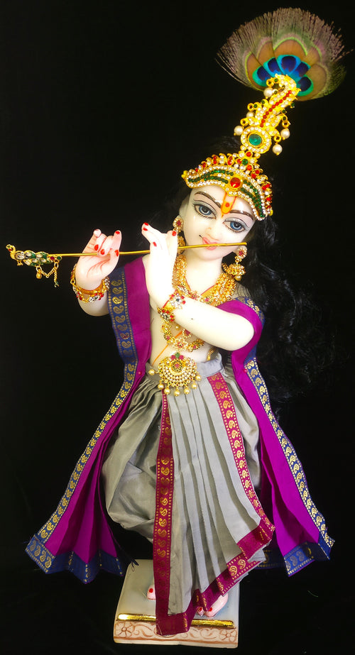 Deity dhoti and patka shalya / Uparna vastra made of Plain Silk Saree (Not Pure Silk) - Grey dhoti with Pink border and Pink shalya