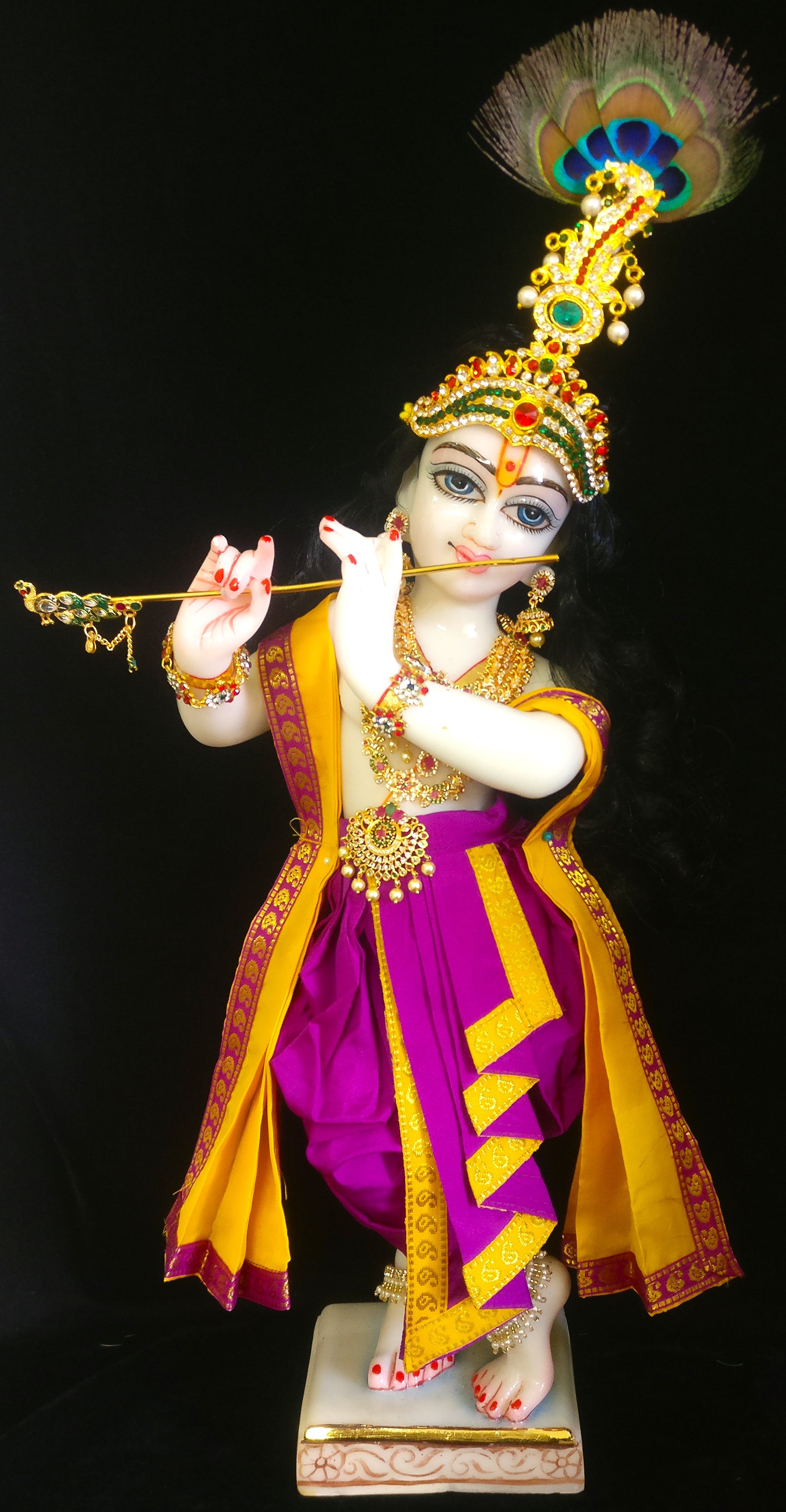 Deity dhoti and patka shalya / Uparna vastra made of Plain Silk Saree (Not Pure Silk) - Pink dhoti with Yellow border and Yellow shalya 1