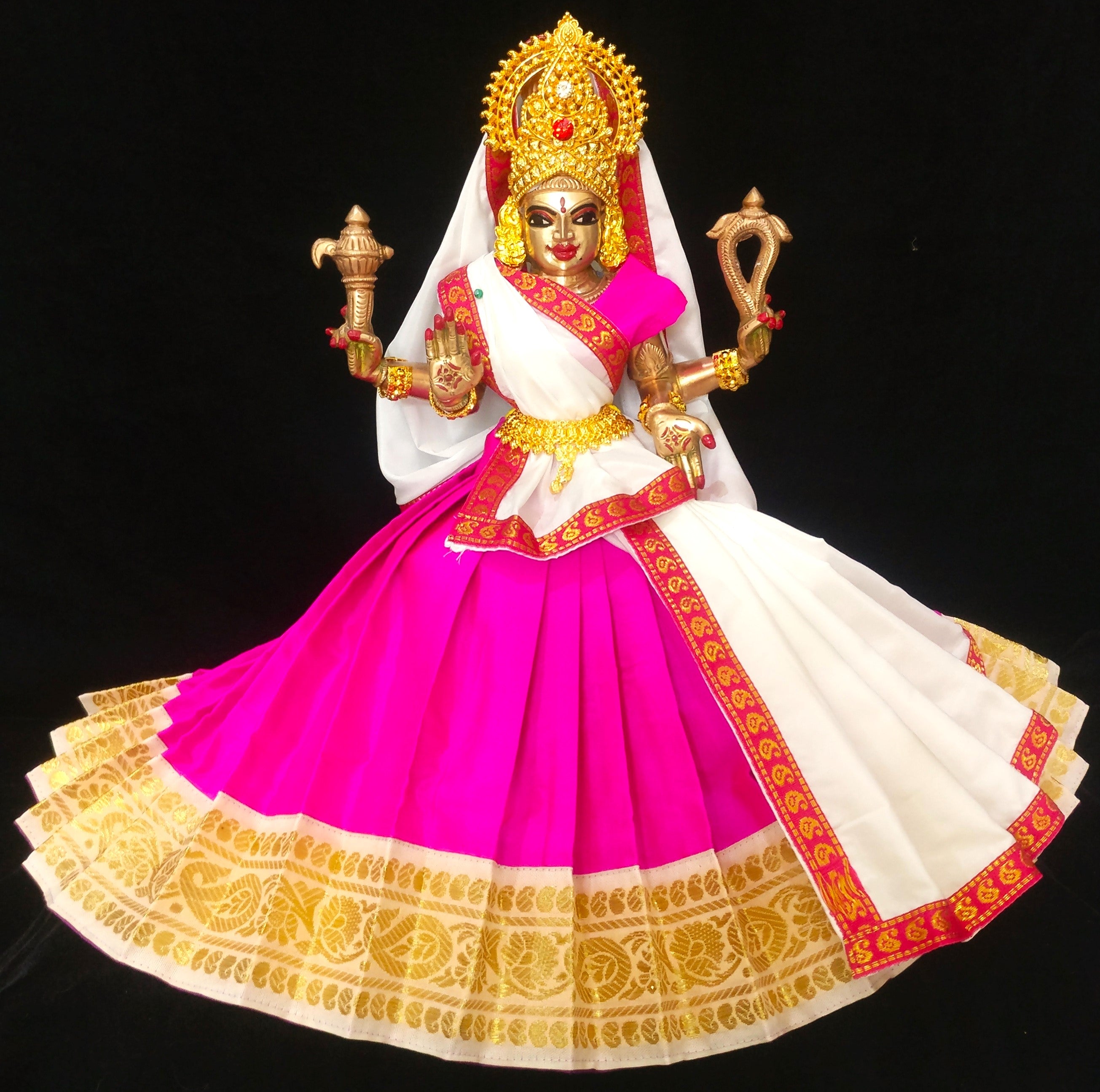 Deity half saree / lehenga patka made of Plain Silk (Not Pure Silk) - Pink Saree with White border and White Dupatta 1