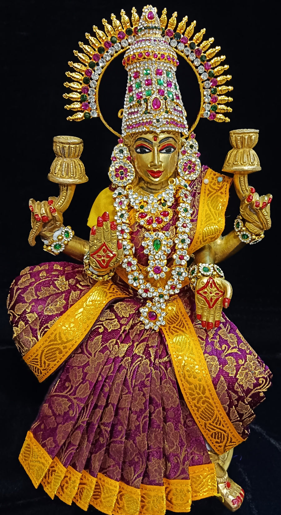 Pre-Stitched Pure Silk Banarasi Devi Saree Dress - Wine colour saree with Yellow border & Yellow Blouse