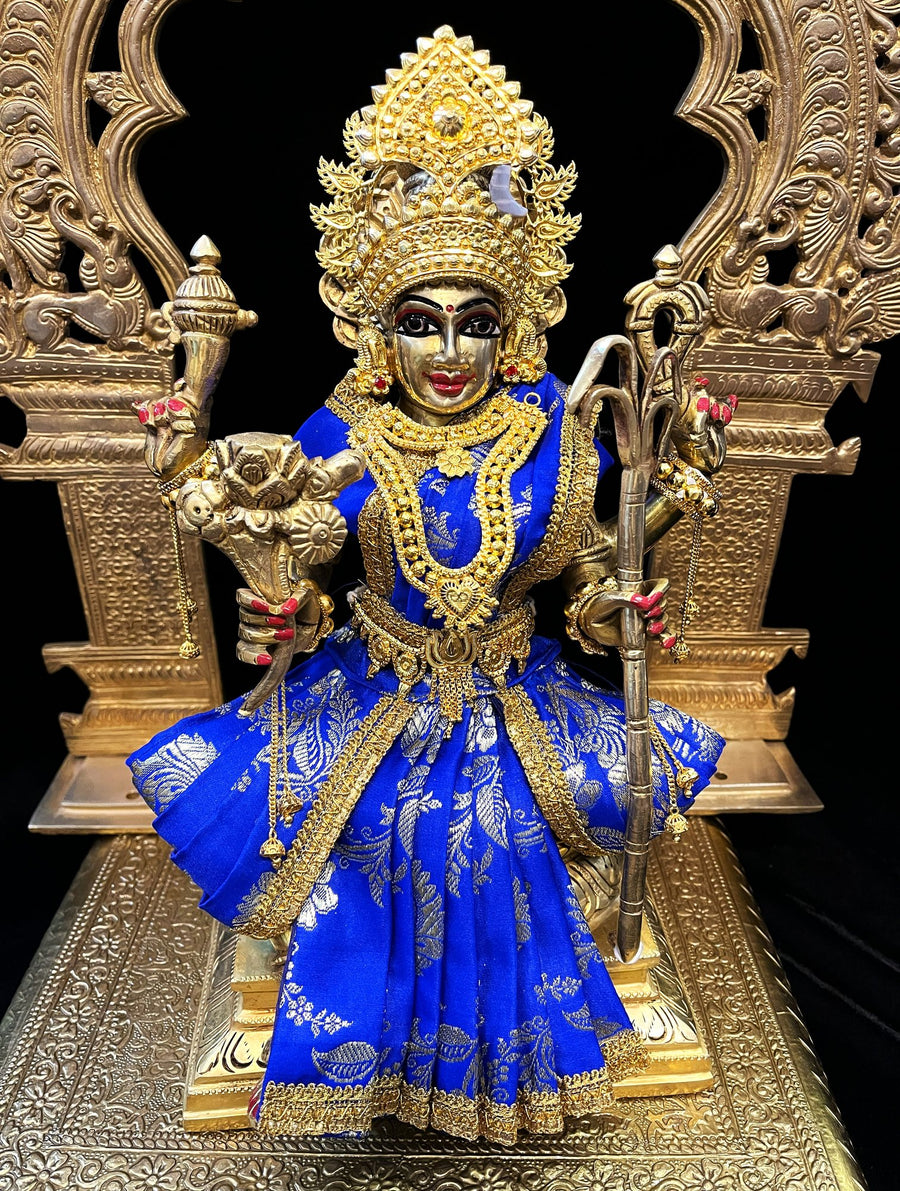 Pre-Stitched Pure Silk Banarasi Devi Saree Dress - Royal Blue Saree & Royal Blue Blouse