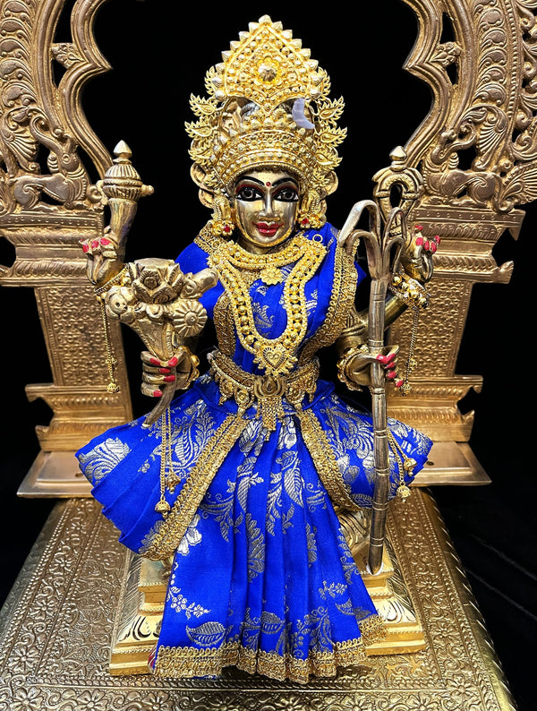 Pre-Stitched Pure Silk Banarasi Devi Saree Dress - Royal Blue Saree & Royal Blue Blouse
