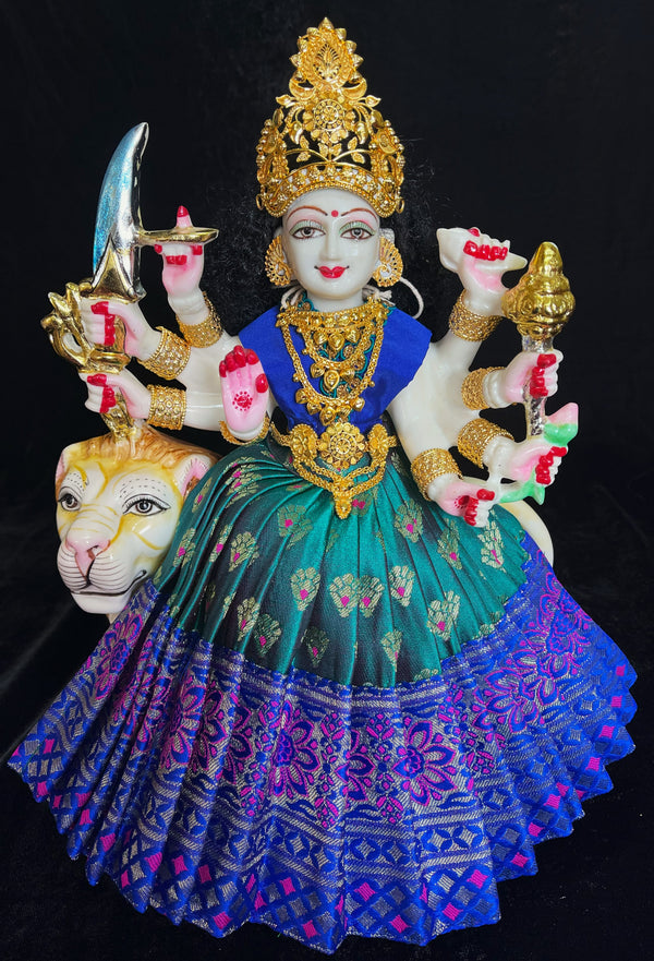 Deity saree / lehenga patka made of Brocade Silk (Pure Silk) - Peacock Green Saree with running Royal Blue border and blouse