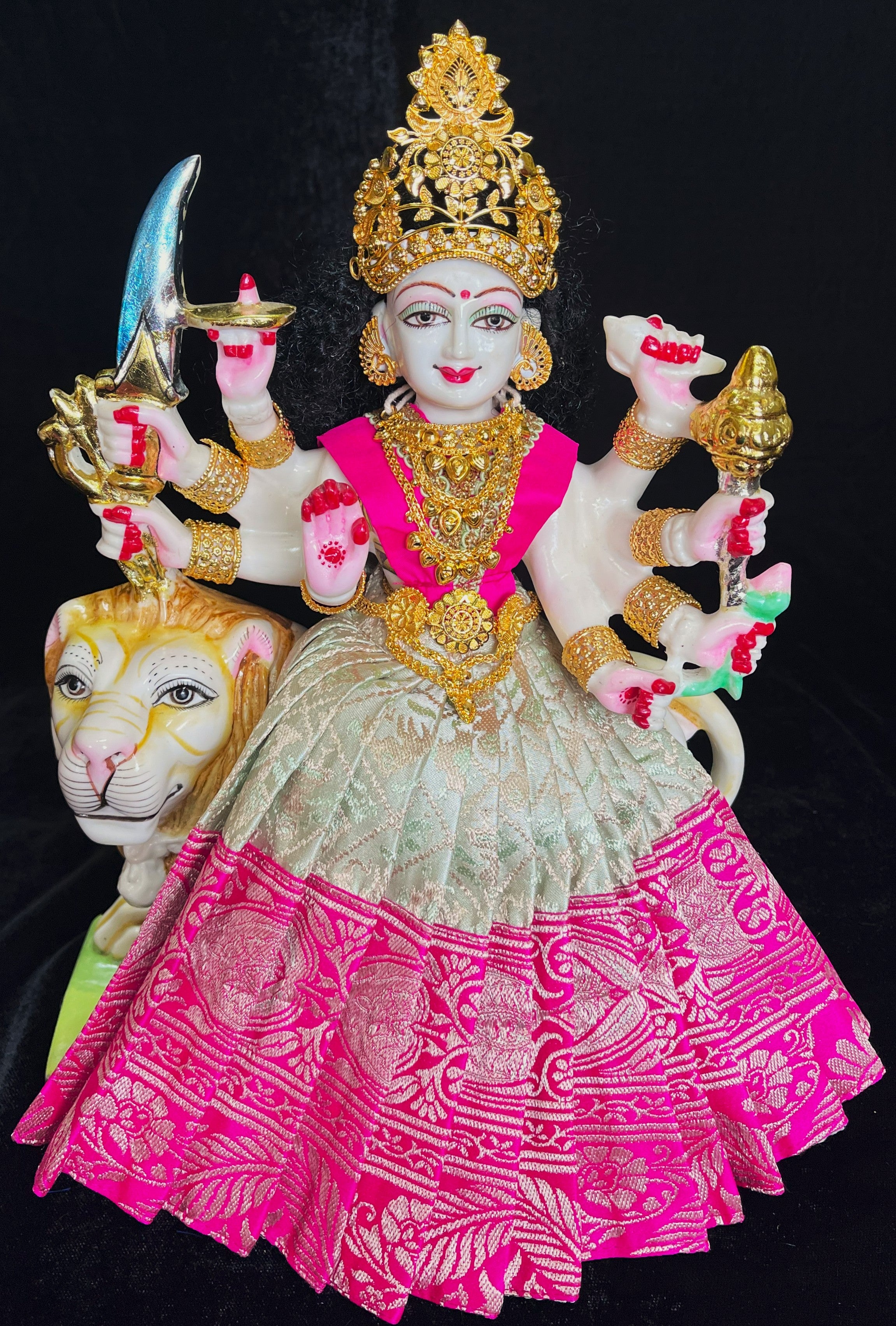 Deity saree / lehenga patka made of Brocade Silk (Pure Silk) - Off white Saree with running Pink border and blouse 2
