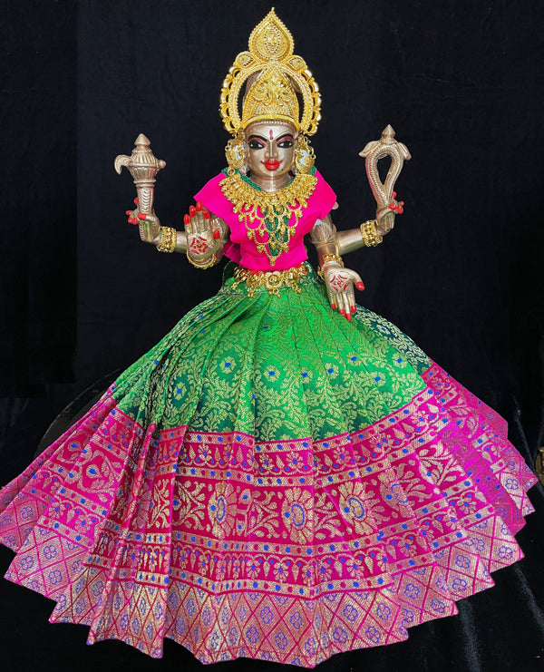 Deity saree / lehenga patka made of Brocade Silk (Pure Silk) - Green Saree with running Pink border and blouse