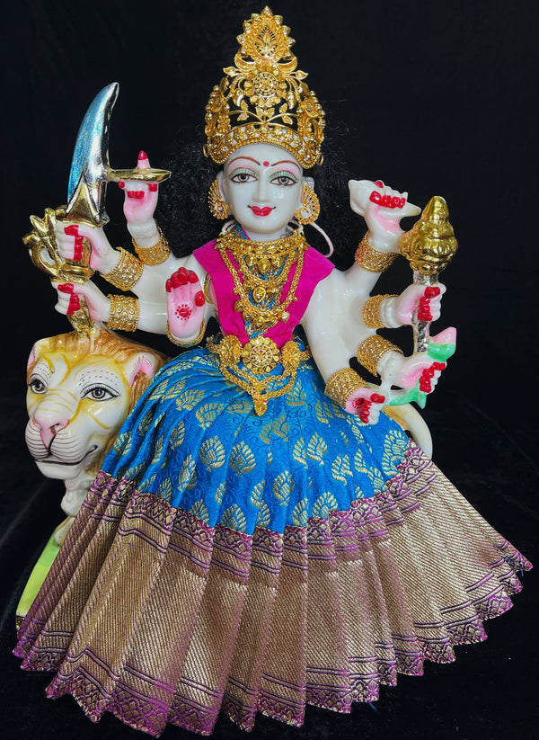 Deity saree / lehenga patka made of Brocade Silk (Pure Silk) - Sky Blue Saree with running gold and Purple border and Hot Pink blouse