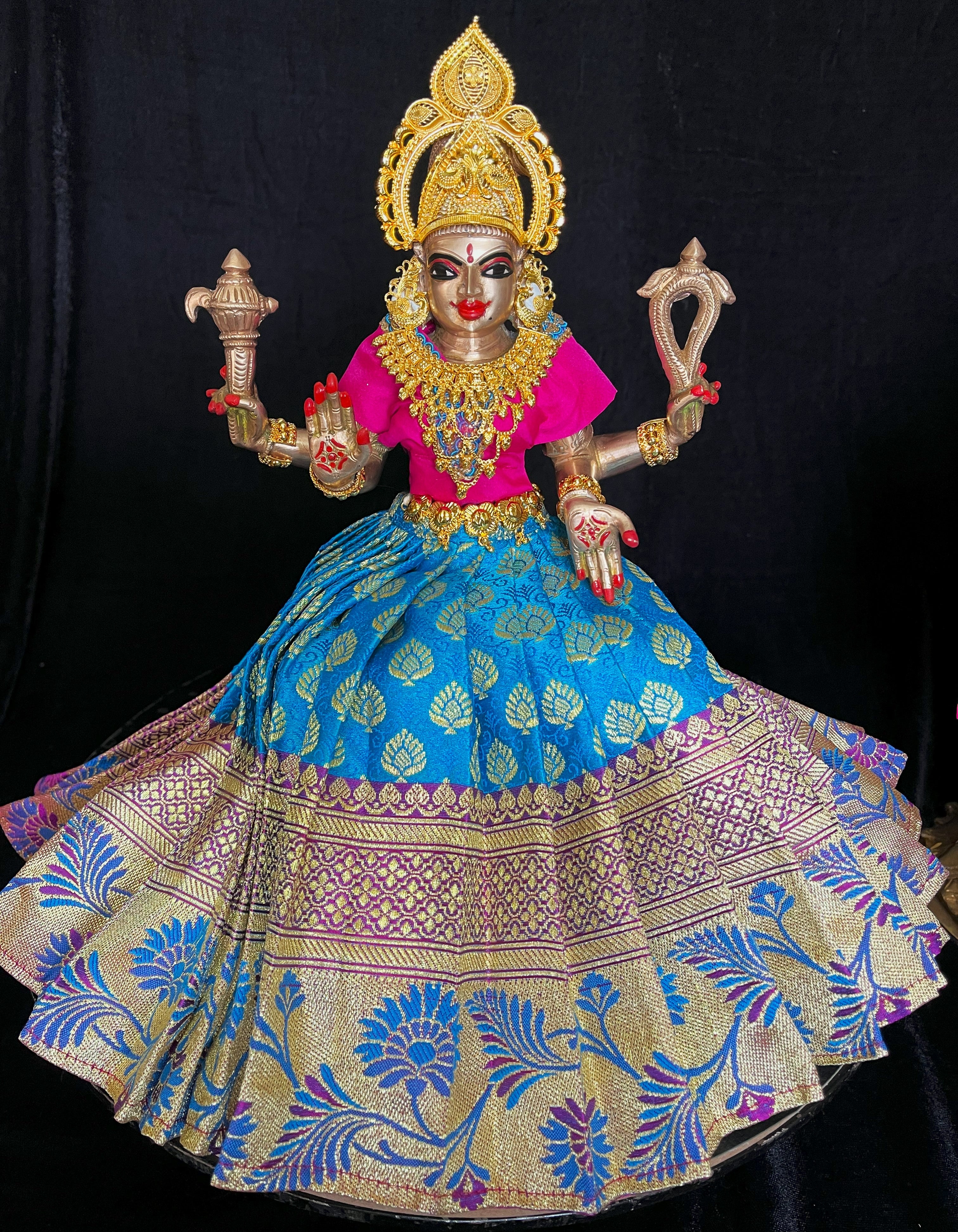 Deity saree / lehenga patka made of Brocade Silk (Pure Silk) - Sky Blue Saree with running gold and Purple border and Hot Pink blouse 2
