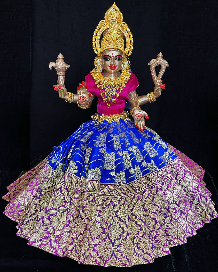 Deity saree / lehenga patka made of Brocade Silk (Pure Silk) - Royal Blue Saree with running Purple with Gold border and Pink blouse