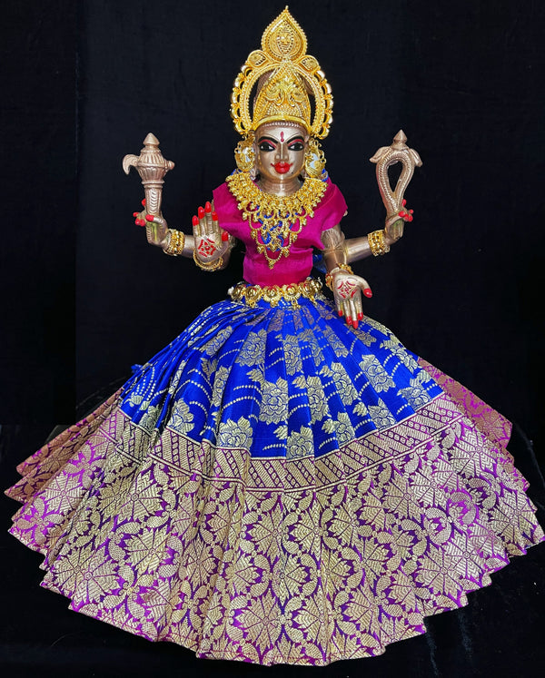 Deity saree / lehenga patka made of Brocade Silk (Pure Silk) - Royal Blue Saree with running Purple with Gold border and Pink blouse