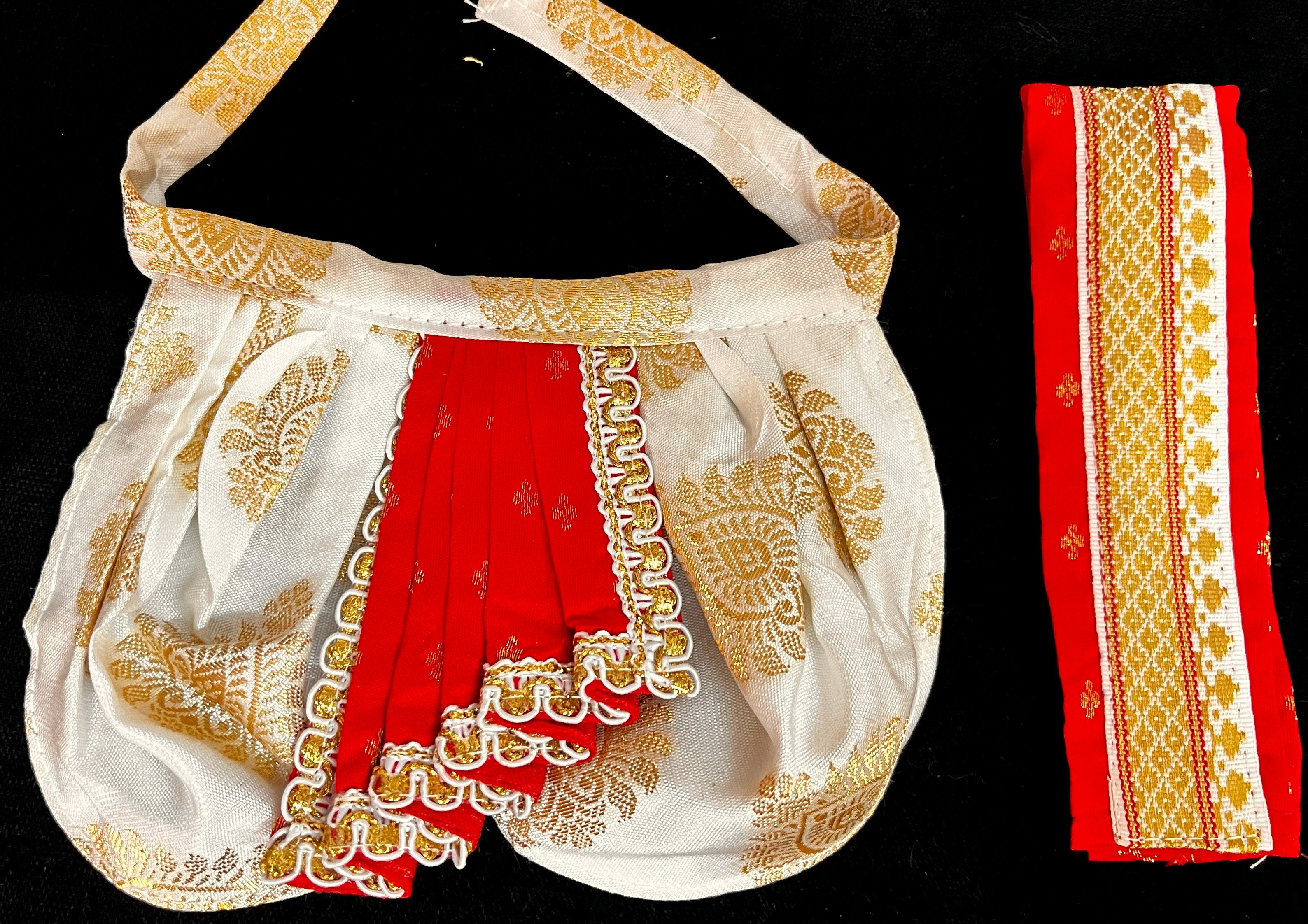 Deity dhoti and patka shalya / Uparna vastra made of Pastel Tapeta Silk Dhoti (Pure Silk) - White Dhoti with Red jari border and Red shalya 2