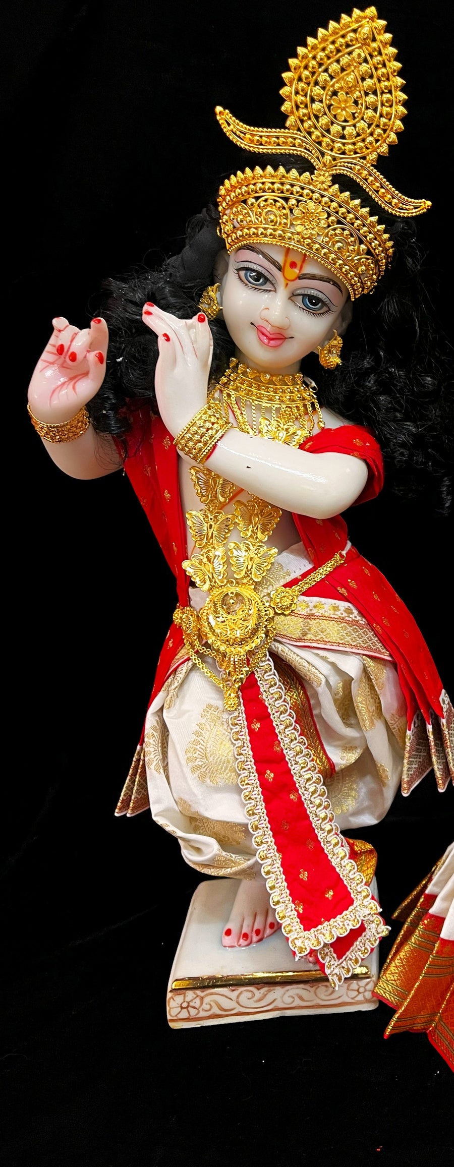 Deity dhoti and patka shalya / Uparna vastra made of Pastel Tapeta Silk Dhoti (Pure Silk) - White Dhoti with Red jari border and Red shalya