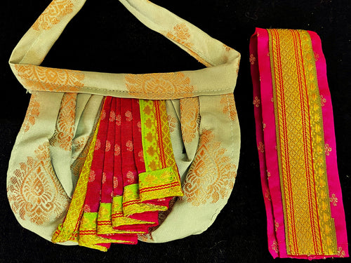 Deity dhoti and patka shalya / Uparna vastra made of Pastel Tapeta Silk Dhoti (Pure Silk) - Pastel Green Dhoti with Brown  jari border and Brown shalya