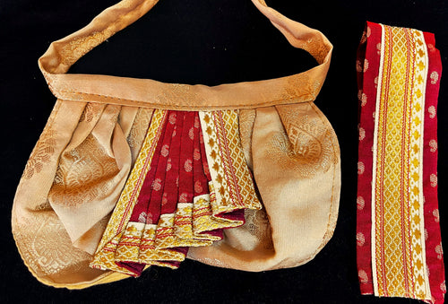 Deity dhoti and patka shalya / Uparna vastra made of Pastel Tapeta Silk Dhoti (Pure Silk) - Pastel Gold Dhoti with brown jari border and brown shalya