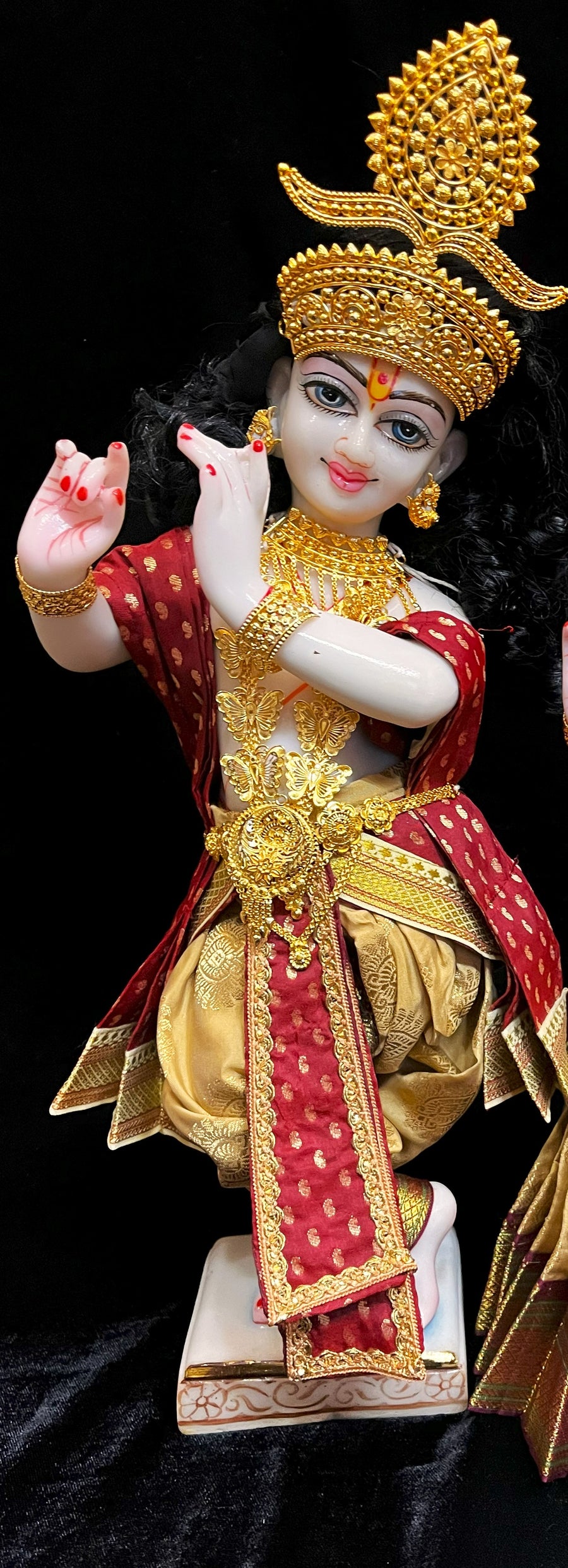 Deity dhoti and patka shalya / Uparna vastra made of Pastel Tapeta Silk Dhoti (Pure Silk) - Pastel Gold Dhoti with brown jari border and brown shalya