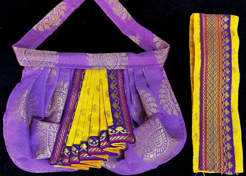 Deity dhoti and patka shalya / Uparna vastra made of Pastel Tapeta Silk Dhoti (Pure Silk) - Lavender Dhoti with yellow  jari border and yellow shalya