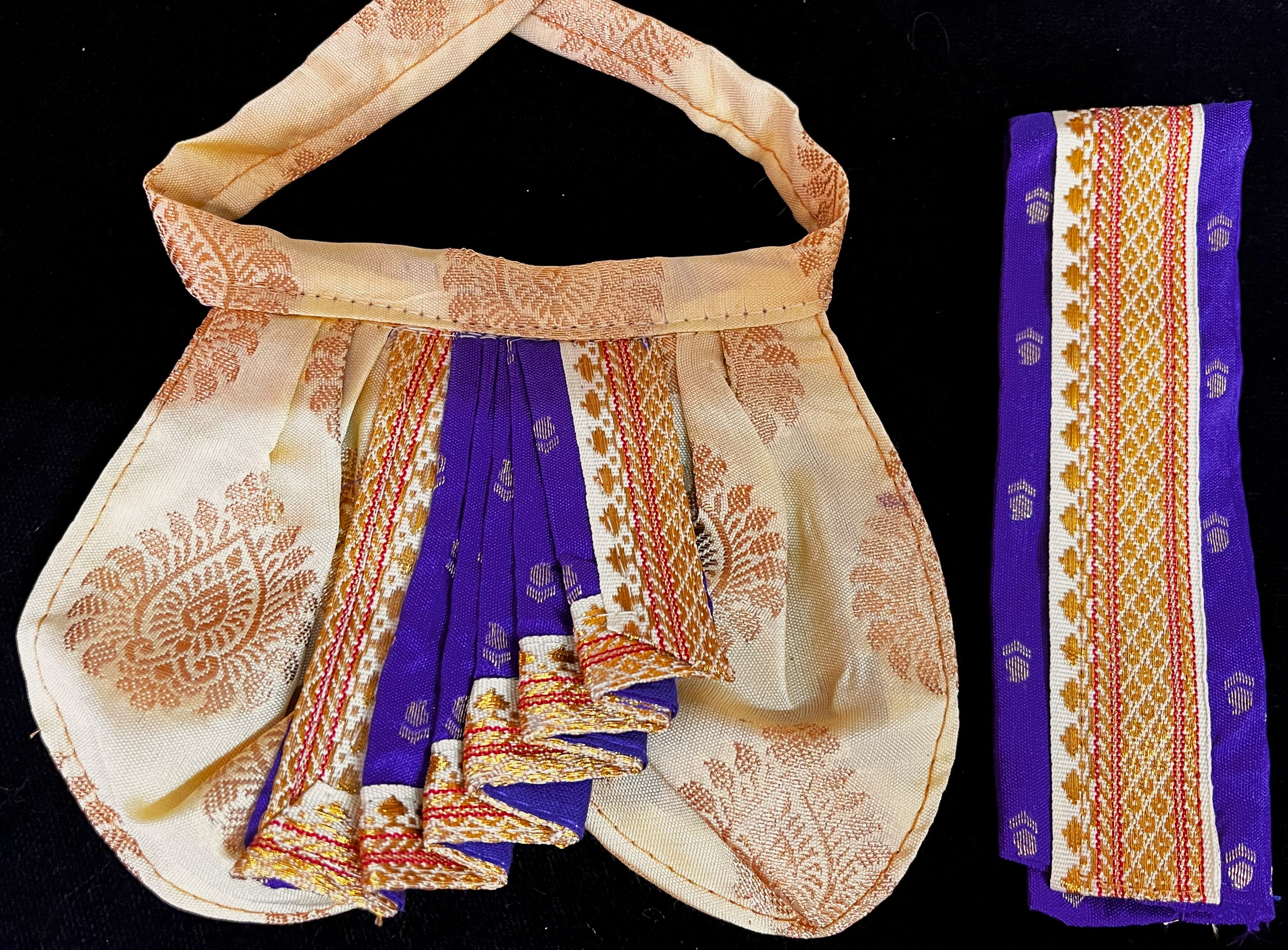 Deity dhoti and patka shalya / Uparna vastra made of Pastel Tapeta Silk Dhoti (Pure Silk) - Off white Dhoti with Purple  jari border and Purple shalya 2