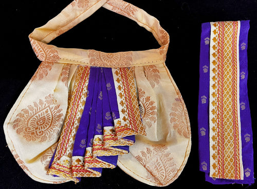 Deity dhoti and patka shalya / Uparna vastra made of Pastel Tapeta Silk Dhoti (Pure Silk) - Off white Dhoti with Purple  jari border and Purple shalya