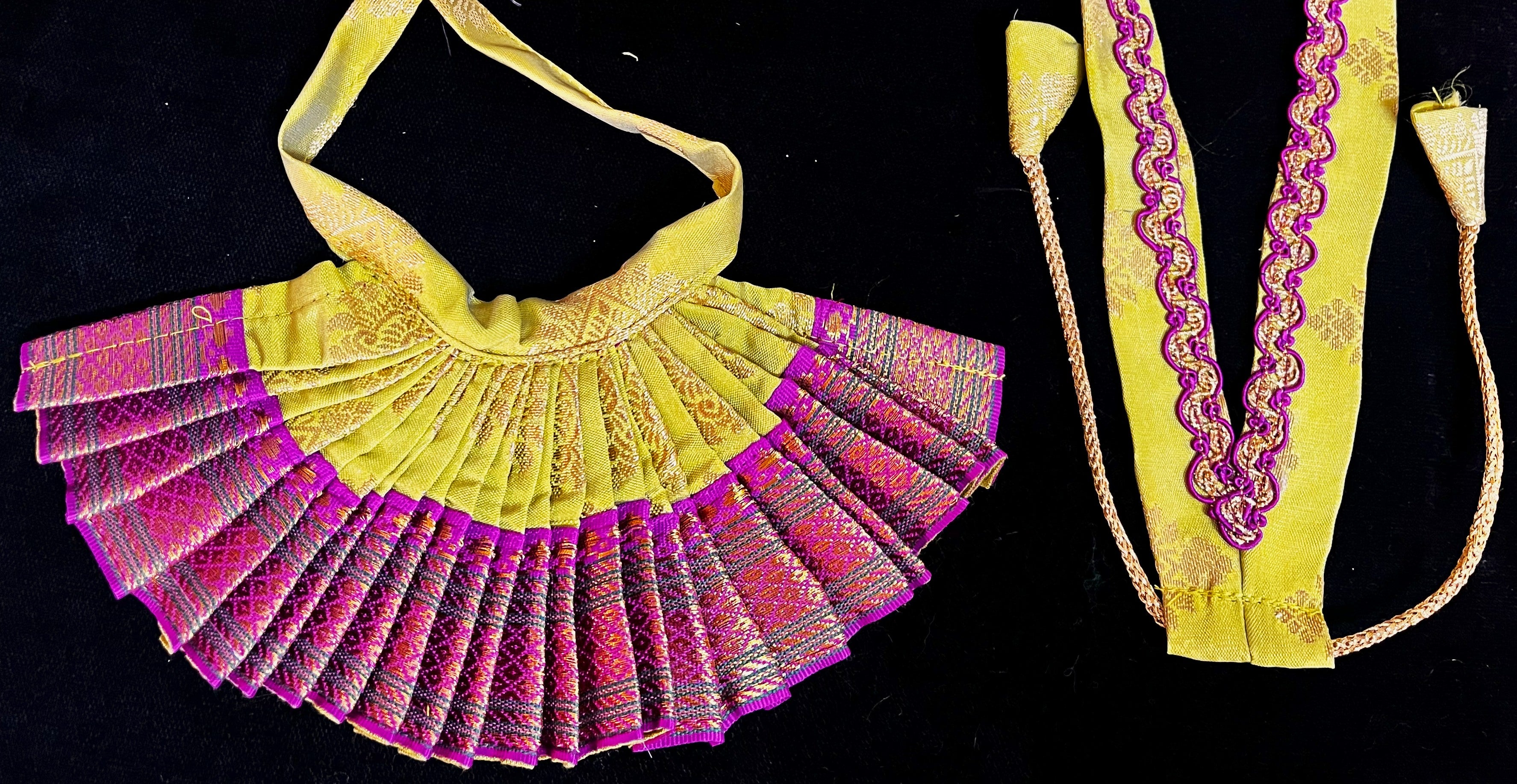 Deity half saree / lehenga patka made of Pastel Tapeta Silk Saree (Pure Silk) - Sap Green Lehenga with Pink  jari border and Pink dupatta 2