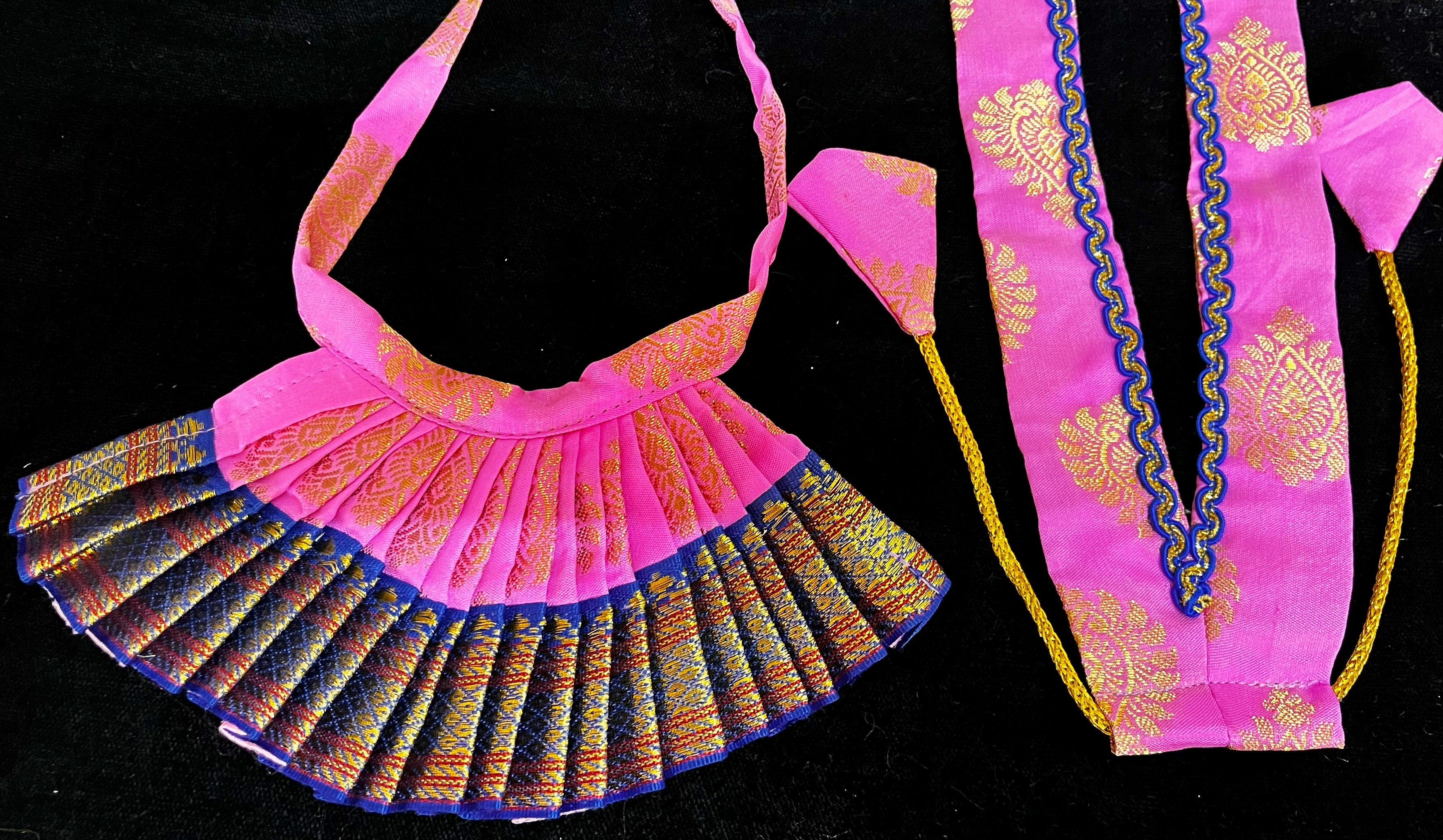 Deity half saree / lehenga patka made of Pastel Tapeta Silk Saree (Pure Silk) - Light Pink Lehenga with Blue  jari border and Blue dupatta 2