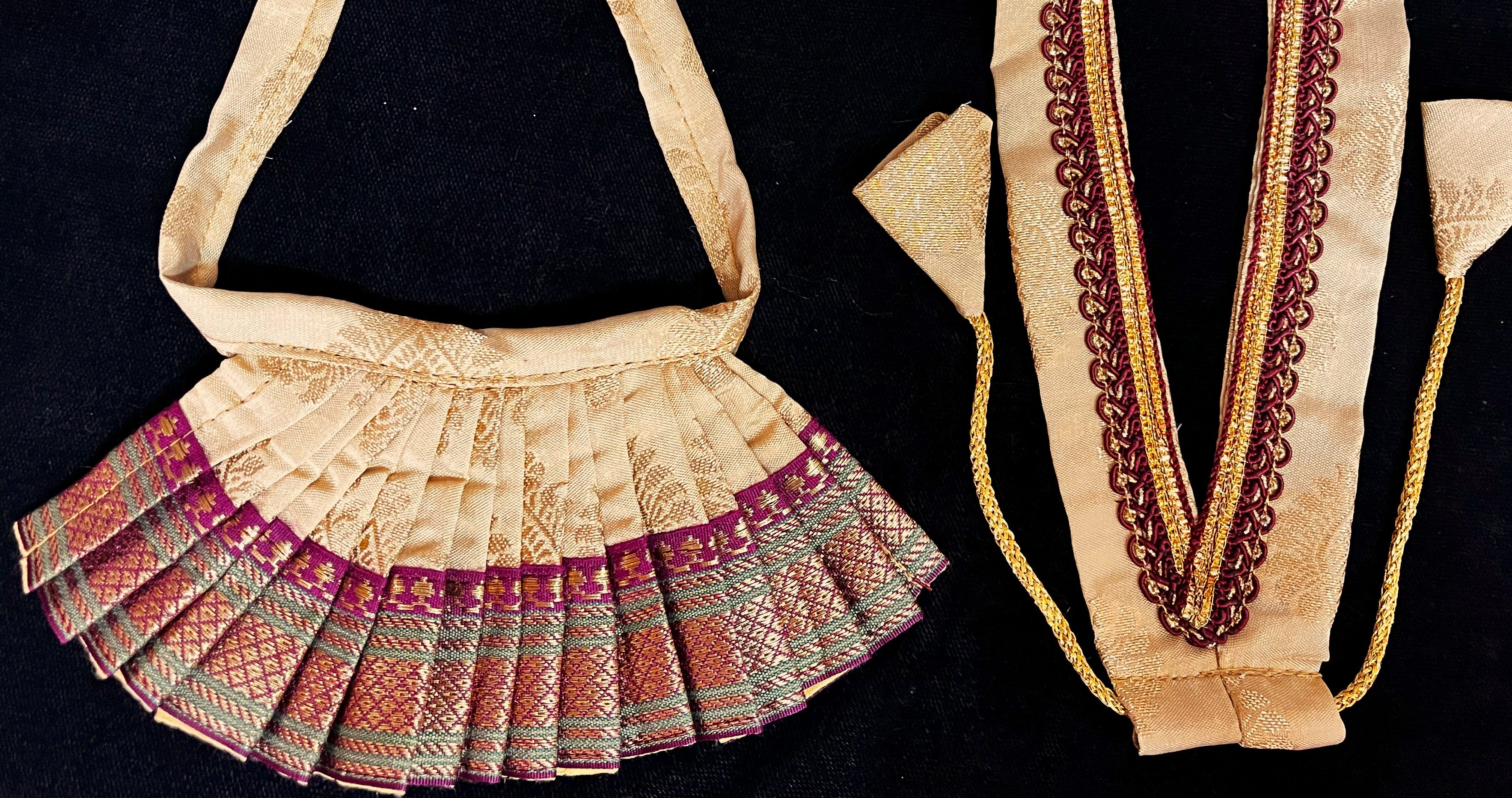 Deity half saree / lehenga patka made of Pastel Tapeta Silk Saree (Pure Silk) - Pastel Gold Lehenga with brown jari border and brown dupatta 2