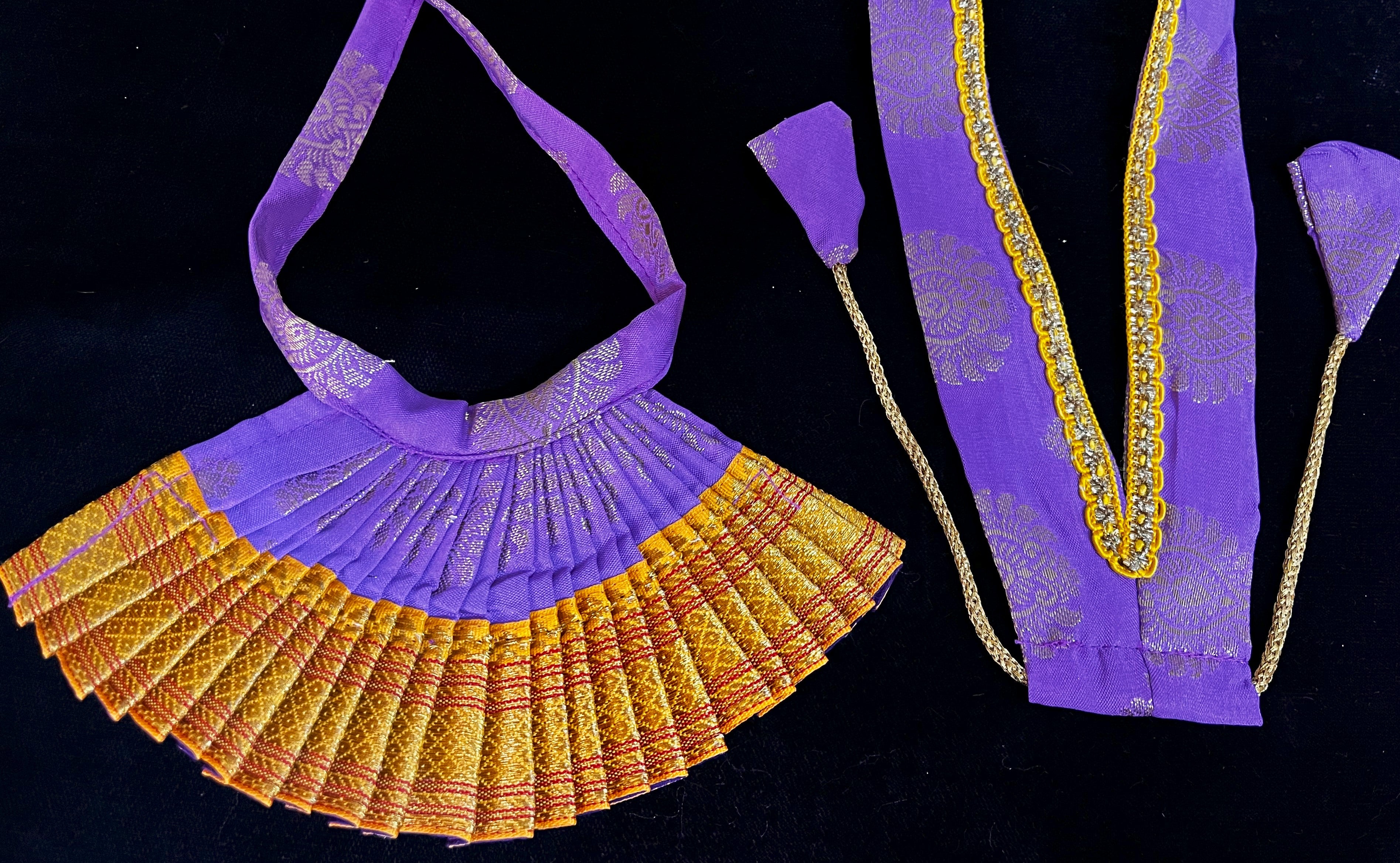 Deity half saree / lehenga patka made of Pastel Tapeta Silk Saree (Pure Silk) - Lavender Lehenga with yellow  jari border and yellow dupatta 2