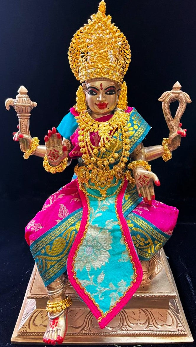 Deity Temple Saree Style Saree made of Chanderi Zari Silk (Not Pure Silk) - Rani Pink Saree with Aqua Blue Border, Aqua Blue Blouse and Pleat 1