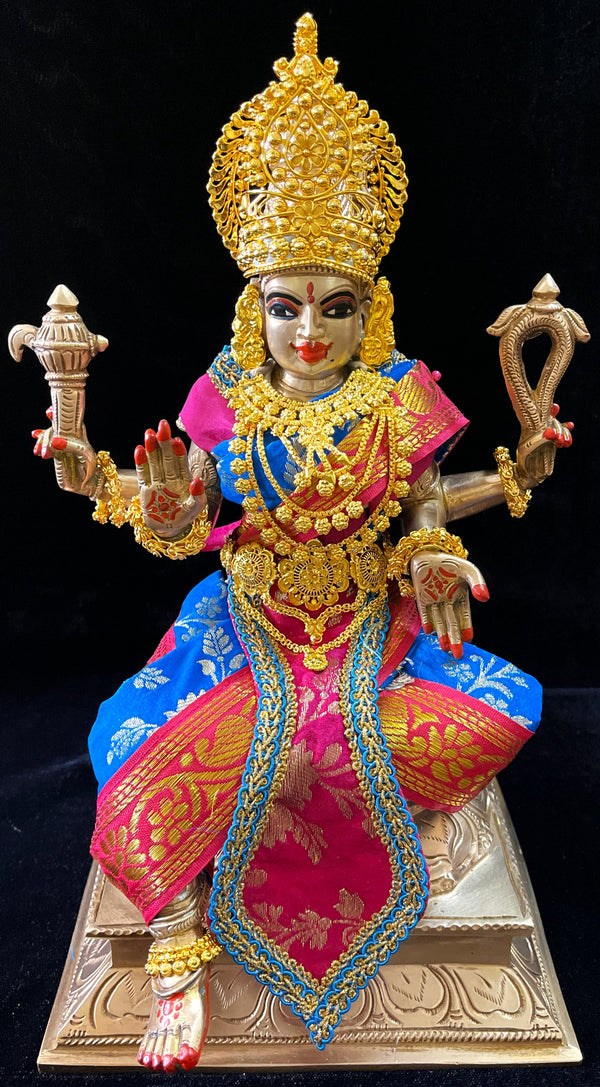 Deity Temple Saree Style Saree made of Chanderi Zari Silk (Not Pure Silk) - Blue Saree with Pink Border, Pink Blouse and Pleat