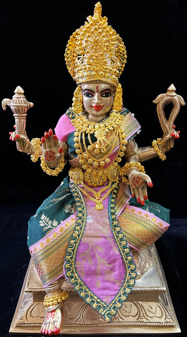 Deity Temple Saree Style Saree made of Chanderi Zari Silk (Not Pure Silk) - Bottle Green Saree with Pastel Pink Border, Pastel Pink Blouse and Pleat