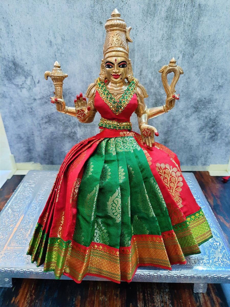 Deity Lehenga  / Lehenga patka made of Tapeta Big Butta Silk Lehenga  (Not Pure Silk) - Red with Green Lehenga with Green with Red Border and Red Blouse