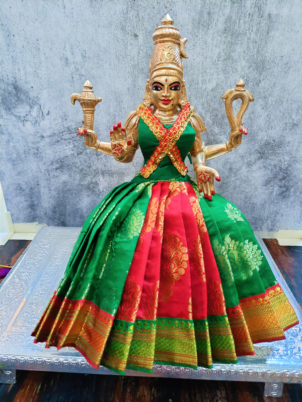 Deity Lehenga  / Lehenga patka made of Tapeta Big Butta Silk Lehenga  (Not Pure Silk) - Green and Red Lehenga with Green and Red Border and Green Blouse