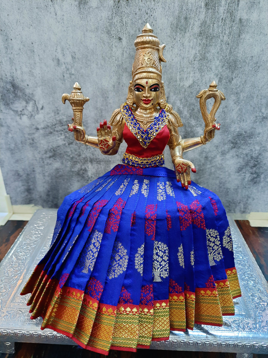 Deity Lehenga  / Lehenga patka made of Tapeta Big Butta Silk Lehenga  (Not Pure Silk) - Royal Blue Lehenga with Red Border and Red Blouse