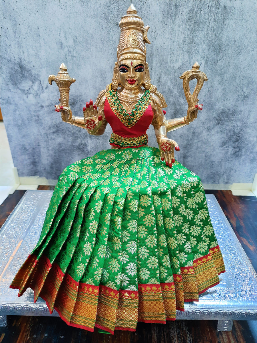 Deity Lehenga  / Lehenga patka made of Tapeta Big Butta Silk Lehenga  (Not Pure Silk) - Green Lehenga with Red Border and Red Blouse
