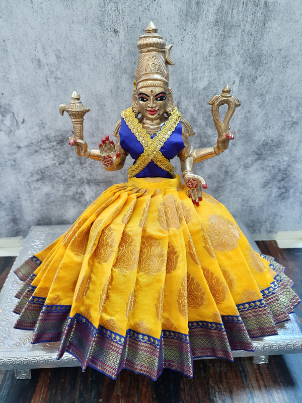 Deity Lehenga  / Lehenga patka made of Tapeta Big Butta Silk Lehenga  (Not Pure Silk) - Yellow Lehenga with Royal Blue Border and Royal Blue Blouse
