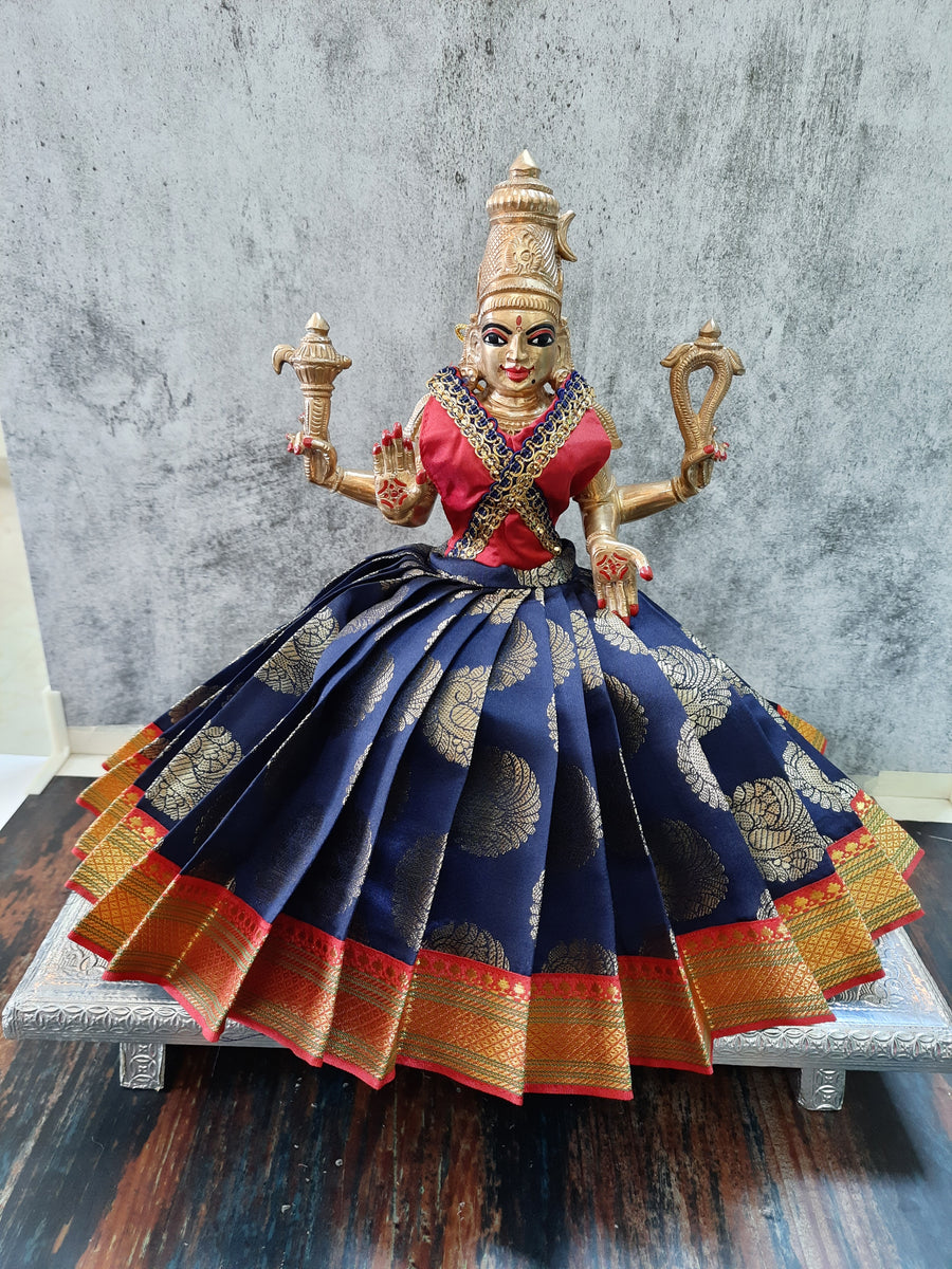 Deity Lehenga  / Lehenga patka made of Tapeta Big Butta Silk Lehenga  (Not Pure Silk) - Navy Blue Lehenga with Red Border and Red Blouse