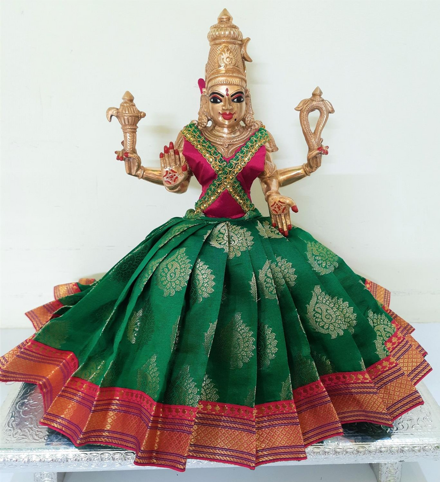 Deity Lehenga  / Lehenga patka made of Tapeta Big Butta Silk Lehenga  (Not Pure Silk) - Green Lehenga with Pink Border and Pink Blouse