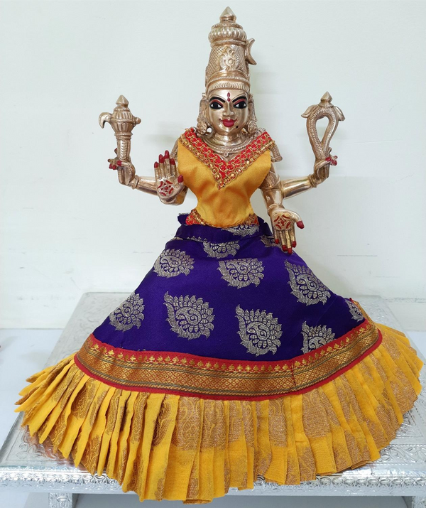 Deity Lehenga  / Lehenga patka made of Tapeta Big Butta Silk Lehenga  (Not Pure Silk) - Puple Lehenga with Red Border and Yellow Blouse