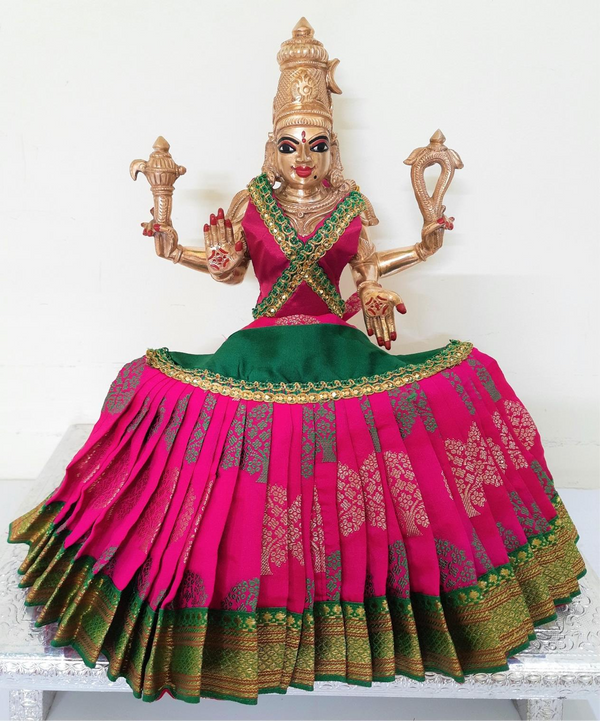 Deity Lehenga  / Lehenga patka made of Tapeta Big Butta Silk Lehenga  (Not Pure Silk) - Rani Pink and Green Lehenga with Green Border and Rani Pink Blouse