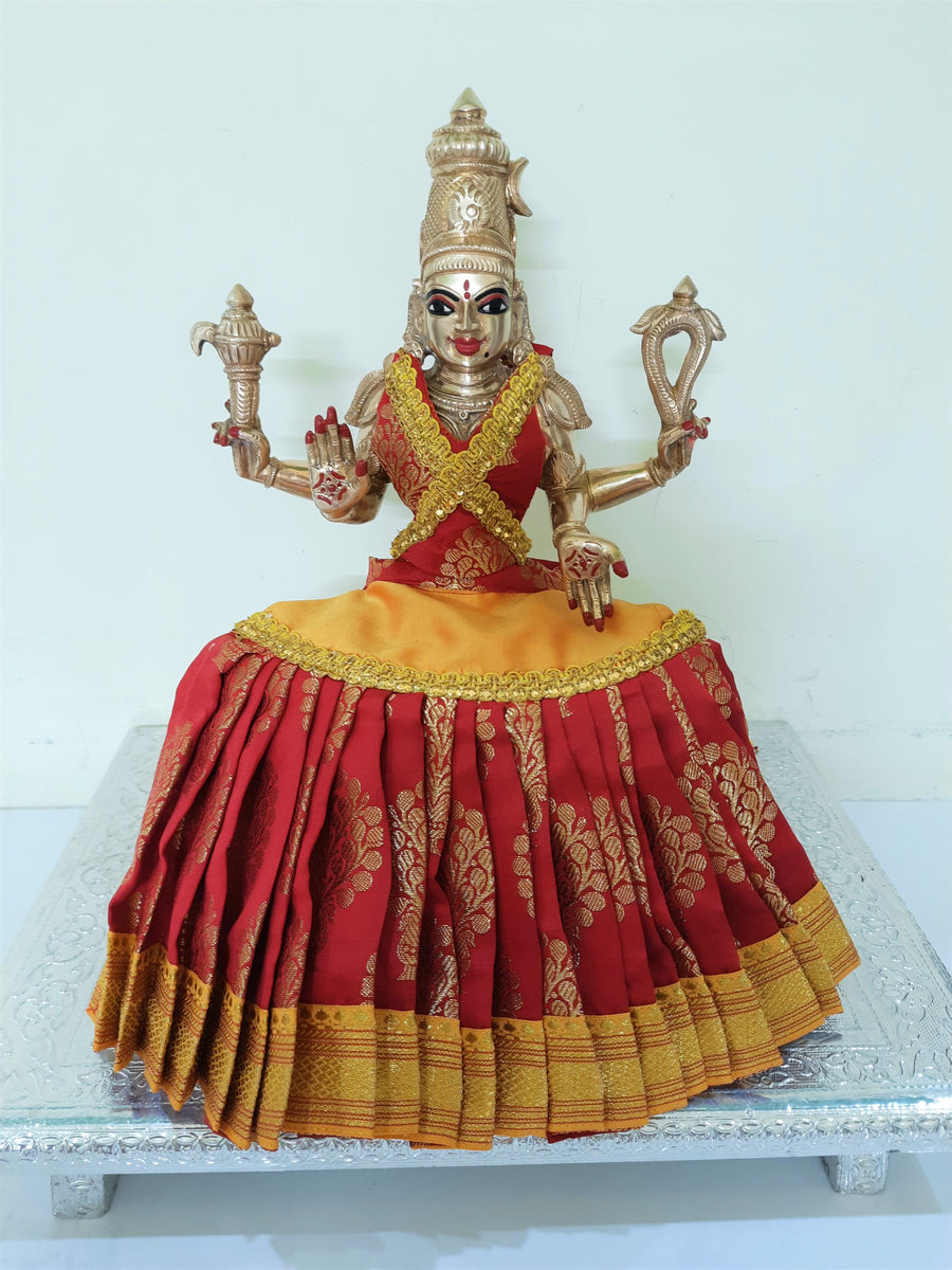 Deity Lehenga  / Lehenga patka made of Tapeta Big Butta Silk Lehenga  (Not Pure Silk) - Yellow and Red Lehenga with Yellow Border and Red Blouse