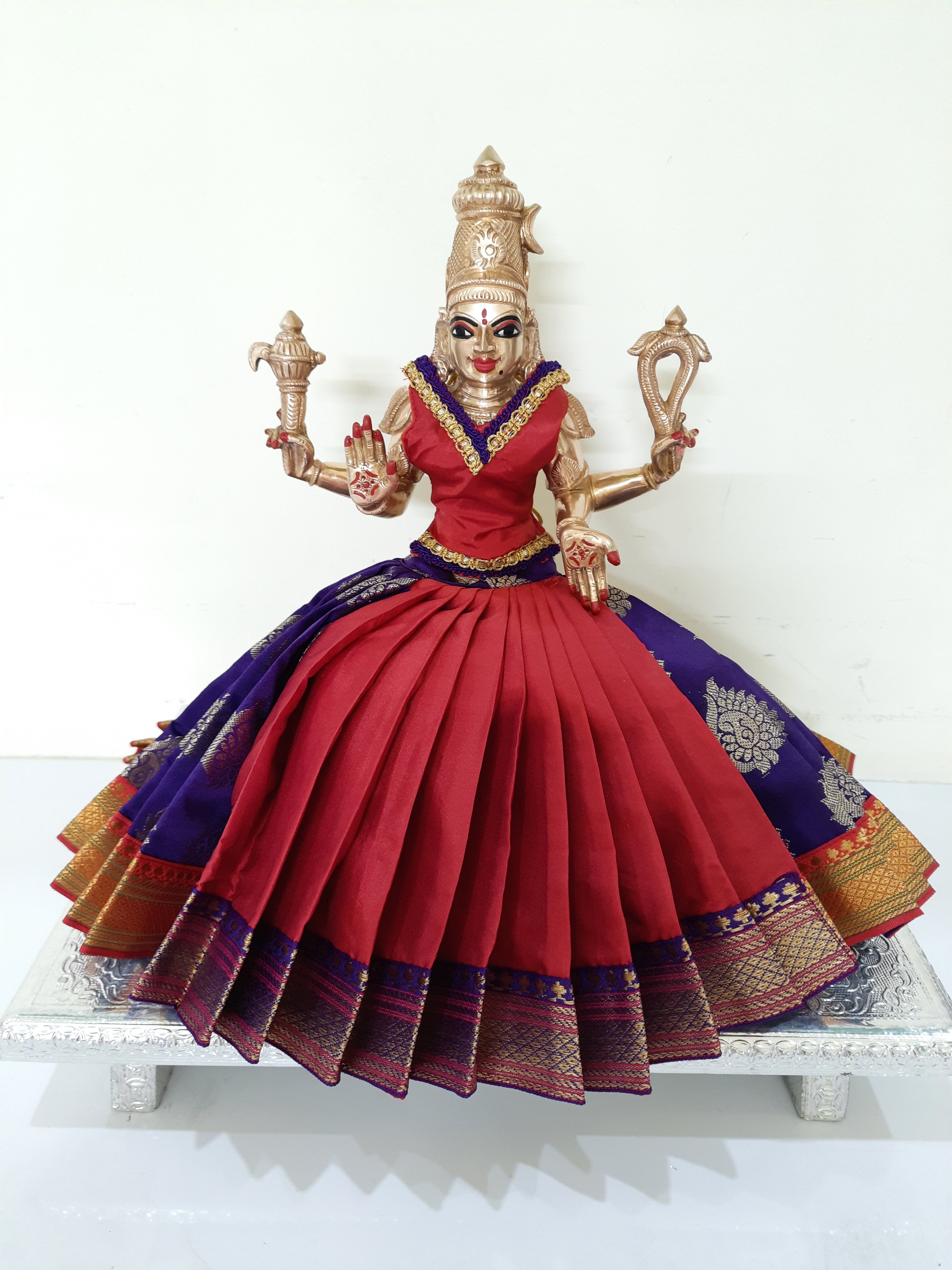 Deity Lehenga  / Lehenga patka made of Tapeta Big Butta Silk Lehenga  (Not Pure Silk) - Red and Purple Lehenga with Purple and Red Border and Red Blouse 1
