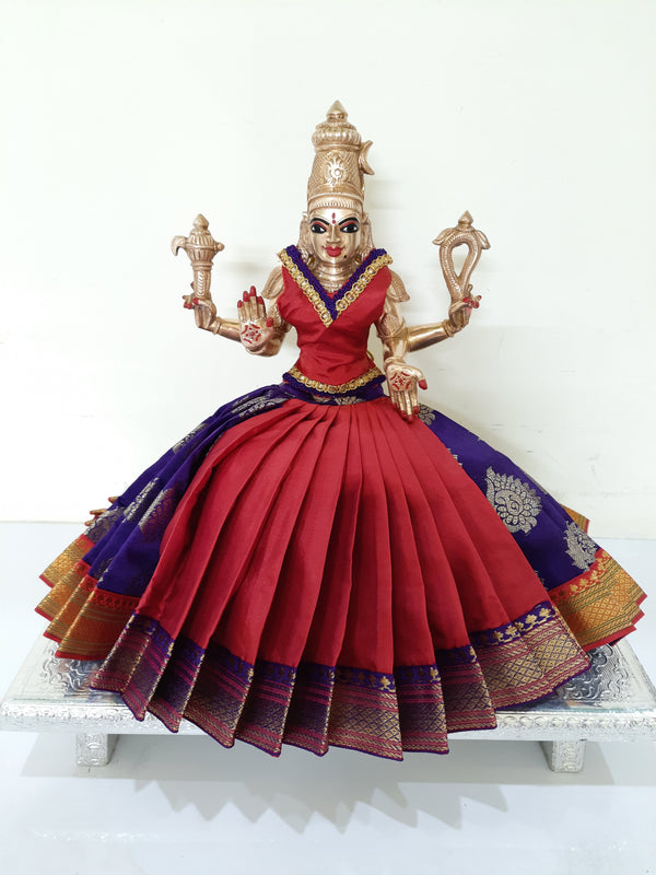 Deity Lehenga  / Lehenga patka made of Tapeta Big Butta Silk Lehenga  (Not Pure Silk) - Red and Purple Lehenga with Purple and Red Border and Red Blouse