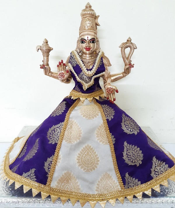 Deity Lehenga  / Lehenga patka made of Tapeta Big Butta Silk Lehenga  (Not Pure Silk) - Purple and Off-White Lehenga with Gold Border and Purple Blouse