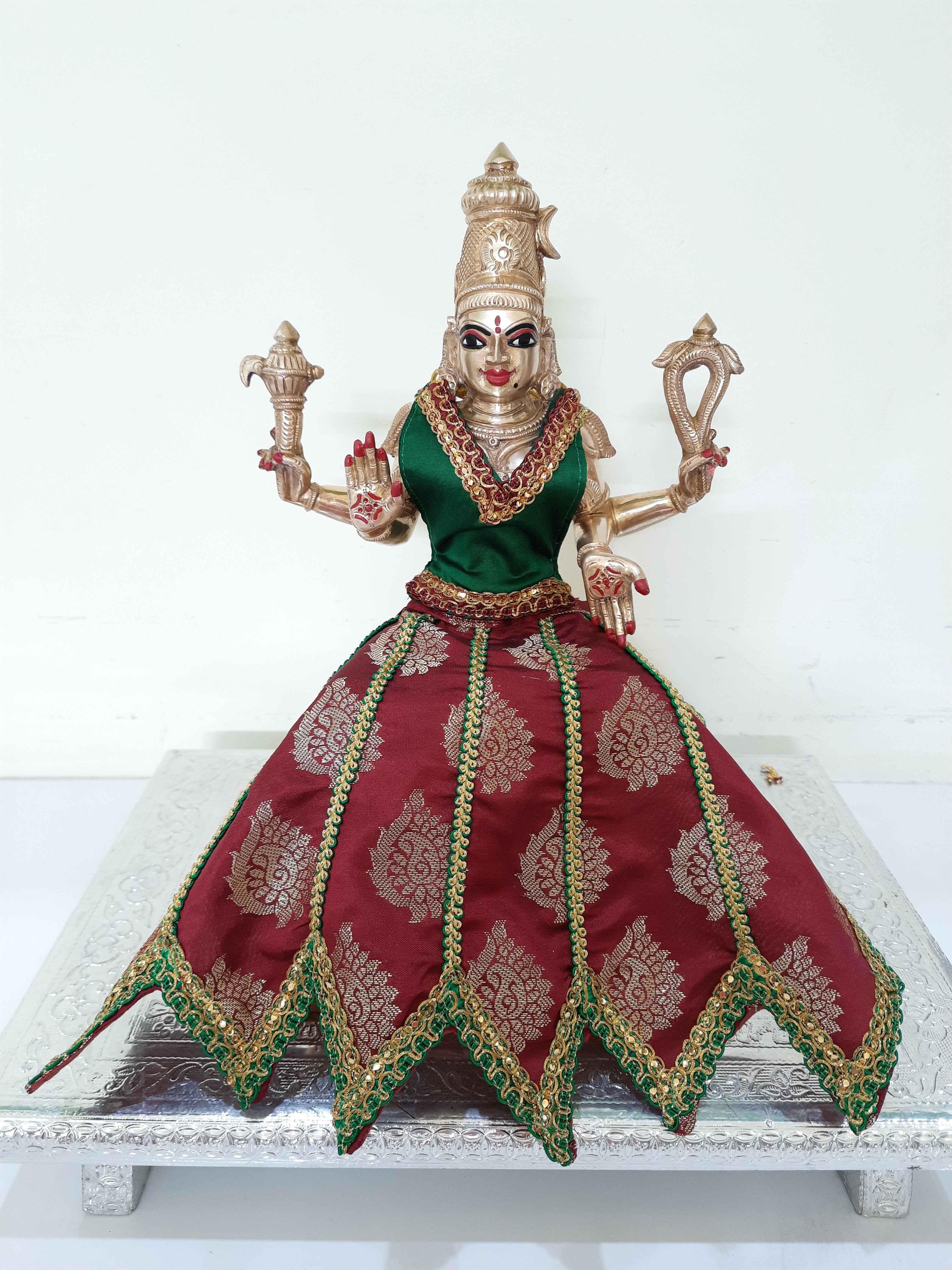 Deity Lehenga  / Lehenga patka made of Tapeta Big Butta Silk Lehenga  (Not Pure Silk) - Maroon Lehenga with Green Lace Border and Green Blouse 1