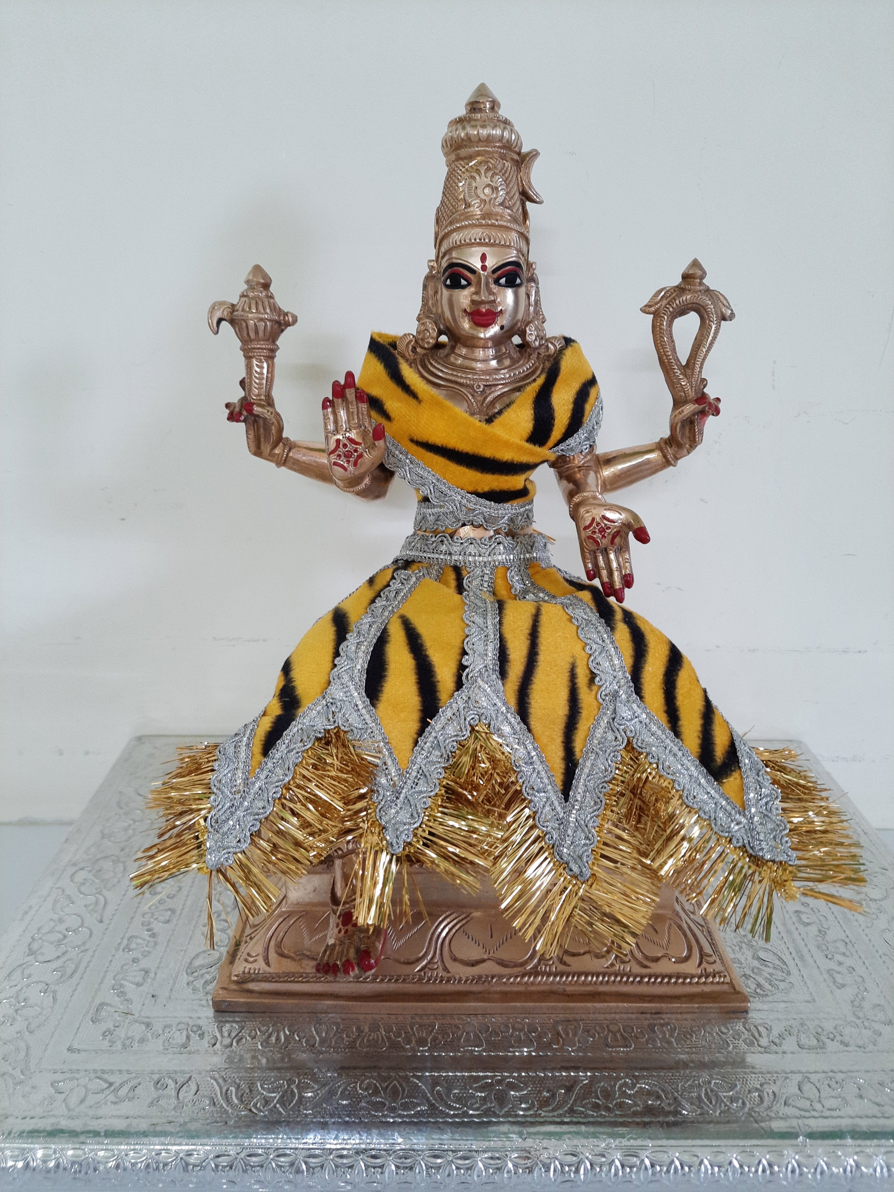 Deity Lehenga  / Lehenga patka made of Tapeta Big Butta Silk Lehenga  (Not Pure Silk) - Tiger skin lehenga and shalya with Silver border 1